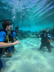 Confined water training in the Red Sea during SSI Open Water Diver Course at Deep South Divers Marsa Alam with instructor Moudi Heikal